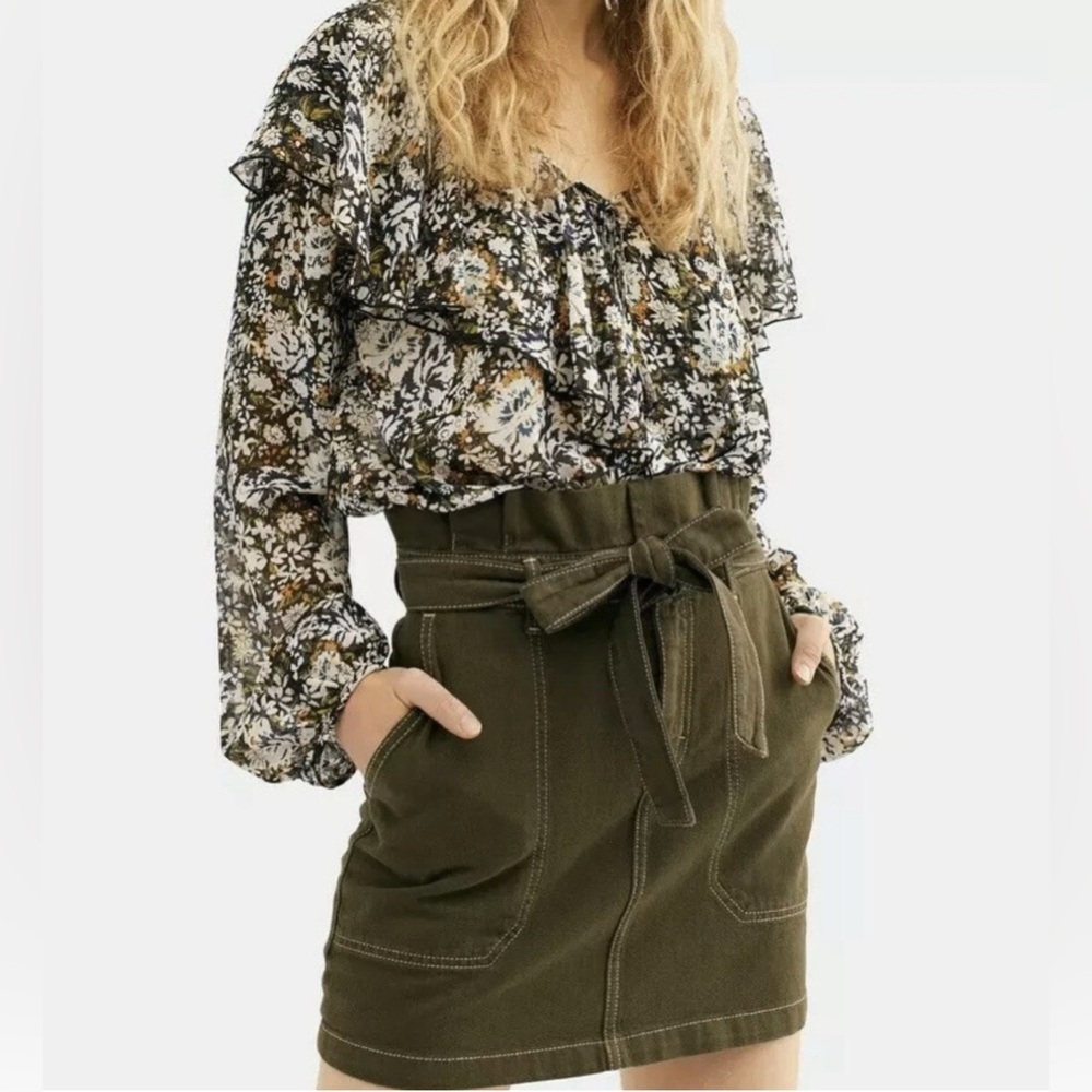 FREE PEOPLE Splendor in The Grass Skirt, Army Green, Size 10